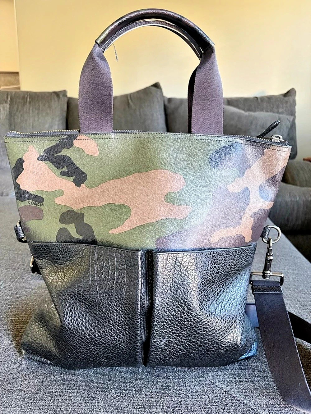 Coach Wesley Tote In Signature Camo Print Green & Black